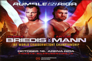 Cartel promocional del combate Mairis Briedis vs. Arthur Mann