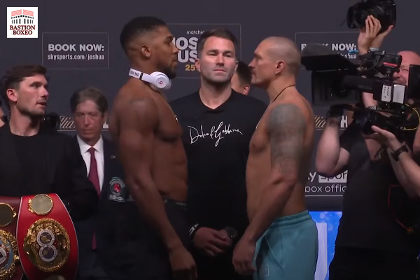 Cara a cara tras el pesaje para el mundial Anthony Joshua vs. Oleksandr Usyk