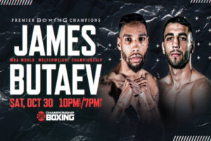 Cartel promocional del evento Jamal James vs. Radzhab Butaev