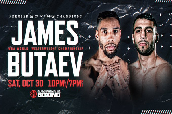 Cartel promocional del evento Jamal James vs. Radzhab Butaev