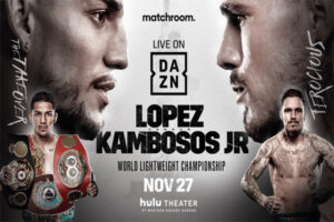 Cartel promocional del evento Teófimo López vs. George Kambosos