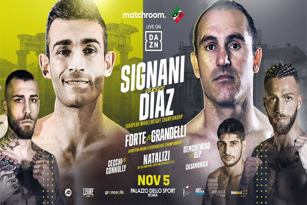 Cartel promocional del evento Matteo Signani vs Rubén Díaz