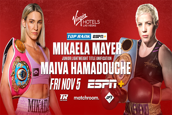 Cartel promocional del evento Mikaela Mayer vs. Maiva Hamadouche