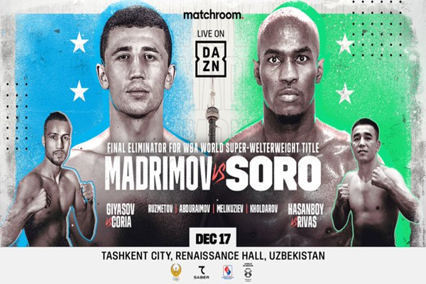 Cartel promocional del evento Israil Madrimov vs. Michel Soro