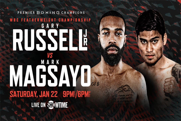 Cartel promocional del combate Gary Russell Jr. vs. Mark Magsayo 