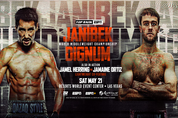 Cartel promocional del evento Janibek Alimkhanuly vs. Danny Dignum