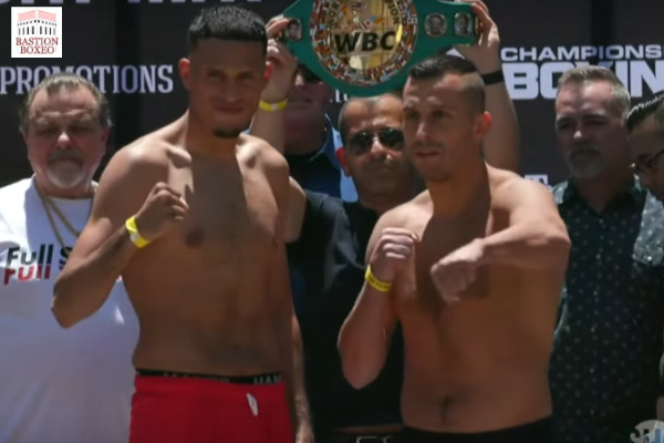 David Benaǘidez y David Lemieux posan tras el pesaje