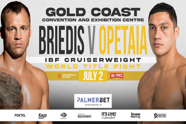 Cartel promocional del evento Mairis Briedis vs. Jai Opetaia