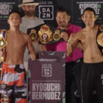 Hiroto Kyoguchi y Esteban Bermúdez posan tras el pesaje