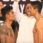 Mark Magsayo y Rey Vargas tras el pesaje