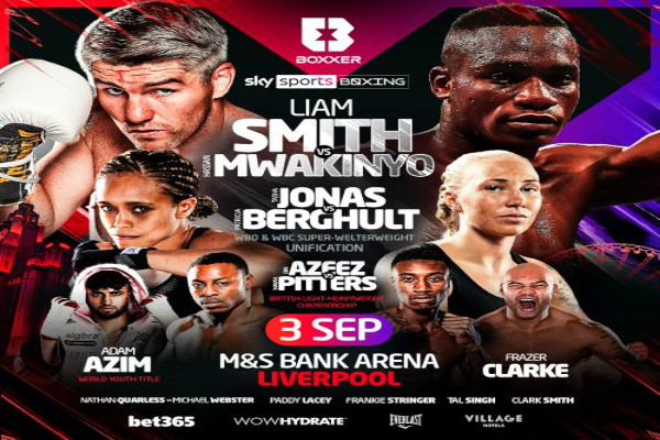 Cartel promocional del evento Liam Smith vs. Hassan Mwakinyo