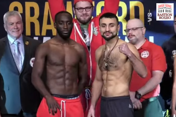 Terence Crawford y David Avanesyan posan en el pesaje